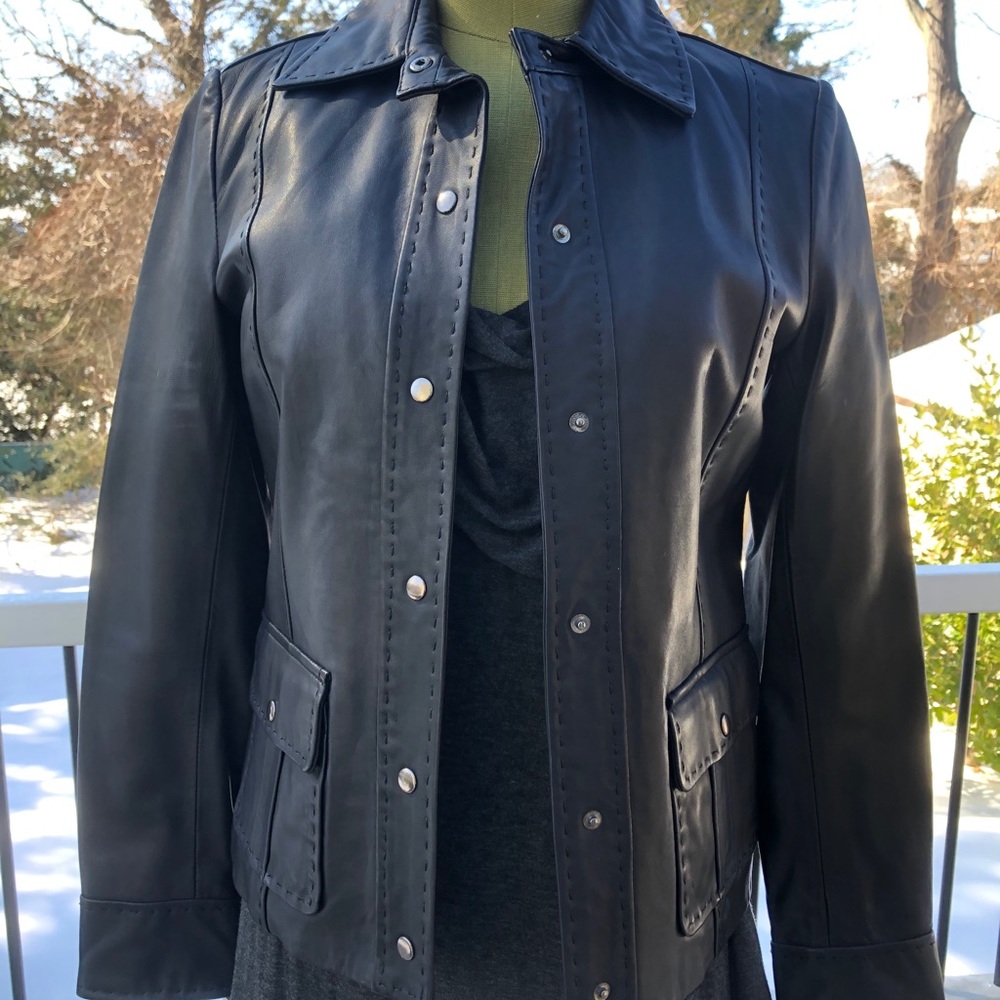 Black leather jacket by Womyn size small